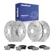 AutoShack Front & Rear Brake Rotors & Ceramic Pads for Acura, CSX 2006, 2008-2011, FWD L4 2.0L - Coated Drilled & Slotted - Silver Matte Finish - TurboGuard