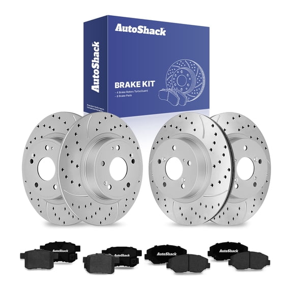 AutoShack Front & Rear Drilled & Slotted Brake Rotors Ceramic Brake Pads | Replacement for 2008-2017 Honda Accord 2.4L FWD | Silver Matte Finish | 12-PC Brake Kit | TurboGuard