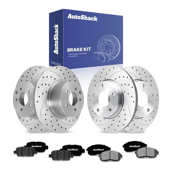 AutoShack Front & Rear Brake Rotors & Ceramic Pads for Nissan, Altima 2009-2013, FWD L4 2.5L V6 3.5L - Coated Drilled & Slotted - Silver Matte Finish - TurboGuard