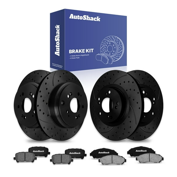 AutoShack Front & Rear Drilled & Slotted Brake Rotors Ceramic Brake Pads | Replacement For 2009-2015 Honda Pilot 2007-2013 Acura MDX 2010-2013 ZDX | Black E-Coated | 12-PC Brake Kit | NightGuard