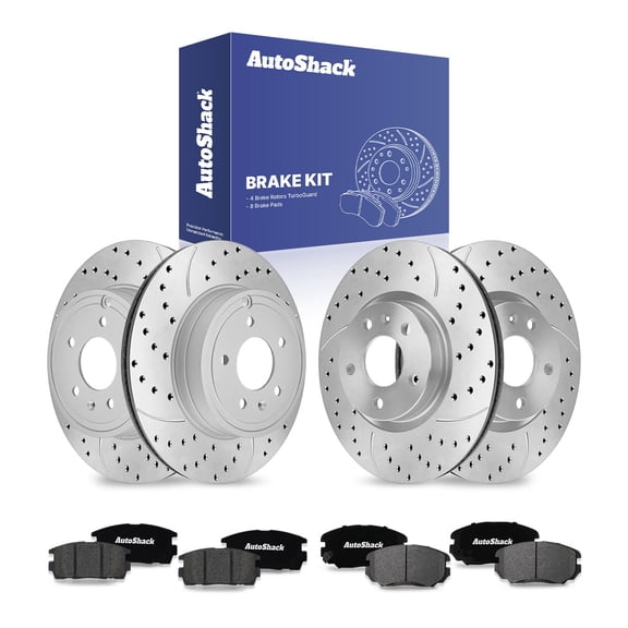 AutoShack Front Vented & Rear Vented Silver Matte Rotors & Pads, Compatible with Chevrolet Equinox 2010-2017 AWD FWD 2.4L 3.0L 3.6L