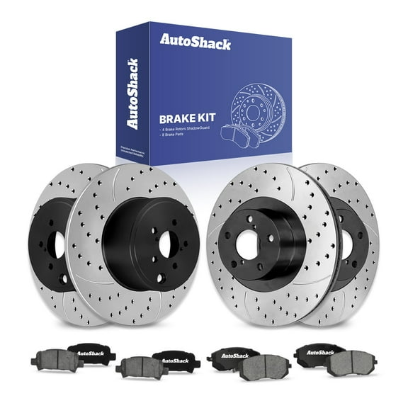 AutoShack Front & Rear Drilled & Slotted Brake Rotors Ceramic Brake Pads | Replacement for 2010 Subaru Legacy 2.5L AWD | E-Coated | 12-PC Brake Kit | ShadowGuard