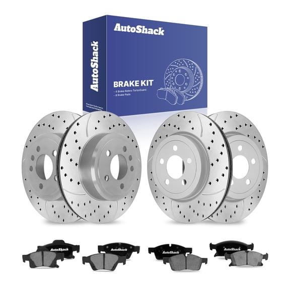 AutoShack Front Vented & Rear Vented Silver Matte Rotors & Pads, Compatible with Jeep Grand Cherokee 2011-2017, 2021 AWD RWD 3.0L 3.6L 5.7L