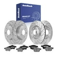 thumbnail image 1 of AutoShack Front Vented & Rear Solid Drilled & Slotted Coated Brake Rotors Silver Matte Finish + Ceramic Pads 12-PC Brake Kit Replacement for 2013-2016 Ford Escape TurboGuard, 1 of 5