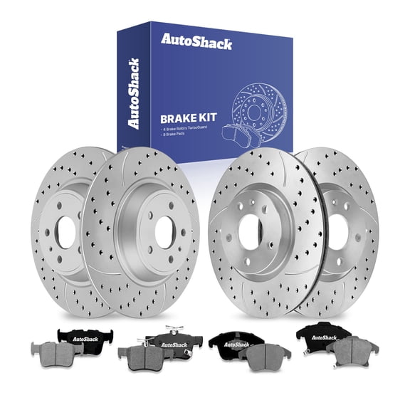 AutoShack Front & Rear Drilled & Slotted Brake Rotors Ceramic Brake Pads | Replacement for 2013-2017 2019 2020 Ford Fusion 2013-2016 Lincoln MKZ | Silver Matte Finish | 12-PC Brake Kit | TurboGuard