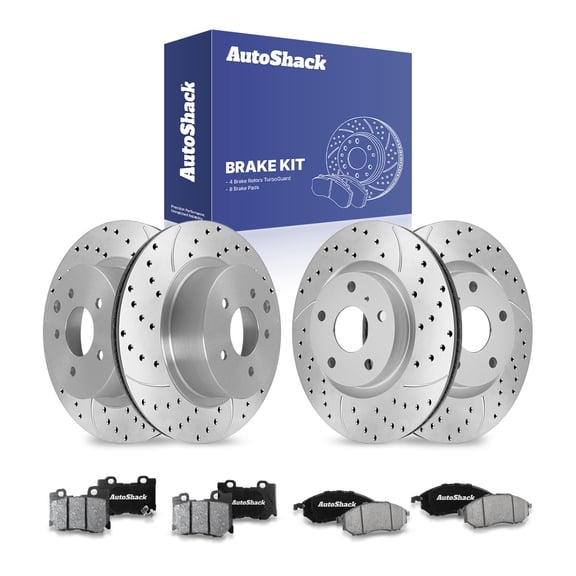 AutoShack Front & Rear Brake Rotors & Ceramic Pads for INFINITI, M37 2013 Q70 2019 M56 2013, AWD RWD V6 3.7L V8 5.6L - Coated Drilled & Slotted - Silver Matte Finish - TurboGuard