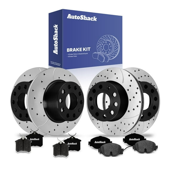AutoShack Front & Rear Brake Rotors & Ceramic Pads for Volkswagen, Golf 2015 Golf SportWagen 2015, FWD L4 2.0L - E-Coated Drilled & Slotted - ShadowGuard
