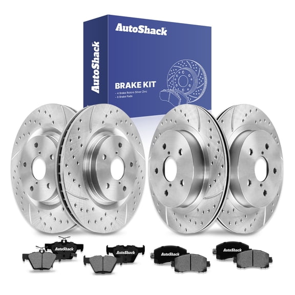 AutoShack Front & Rear Brake Rotors & Ceramic Pads for Subaru, Outback 2020-2025 Forester 2025 Legacy 2020-2025, AWD H4 2.4L 2.5L - Silver Zinc Coated Drilled & Slotted - SilverShield Pro