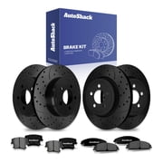 AutoShack Front Vented & Rear Vented Black E-Coated Rotors & Pads, Compatible with Chrysler 300 2005-2014 AWD RWD 3.5L 3.6L 5.7L