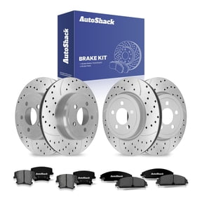 AutoShack Front & Rear Brake Rotors & Ceramic Pads for Chrysler & Dodge, 300 2005-2014 Charger 2007-2014, AWD RWD V6 3.5L 3.6L V8 5.7L - Coated Drilled & Slotted - Silver Matte Finish - TurboGuard