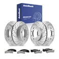 thumbnail image 1 of AutoShack Front & Rear Drilled & Slotted Brake Rotors Ceramic Brake Pads | Replacement for GMC Savana 3500 2009-2012 Chevrolet Express 3500 V8 RWD | Silver Matte Finish | 12-PC Brake Kit | TurboGuard, 1 of 5