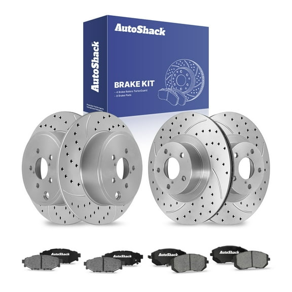 AutoShack Front & Rear Brake Rotors & Ceramic Pads for Subaru, Outback 2010-2012 Forester 2009-2010 Legacy 2010-2012, AWD H4 2.5L - Coated Drilled & Slotted - Silver Matte Finish - TurboGuard