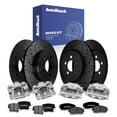 thumbnail image 1 of AutoShack Front Vented & Rear Solid Drilled & Slotted E-Coated Brake Rotors Black Finish + Premium Ceramic Pads + Calipers 16-PC Brake Kit Replacement for 2010 Dodge Charger NightGuard, 1 of 4