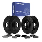 AutoShack Front Vented & Rear Solid Black E-Coated Rotors & Pads, Compatible with Chrysler 200 2013 FWD 2.4L 3.6L