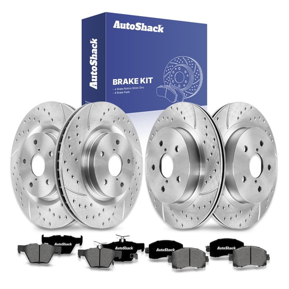 AutoShack Front & Rear Brake Rotors & Premium Pads for Subaru, Outback 2020-2025 Forester 2025 Legacy 2020-2025, AWD H4 2.4L 2.5L - Silver Zinc Coated Drilled & Slotted - SilverShield Pro