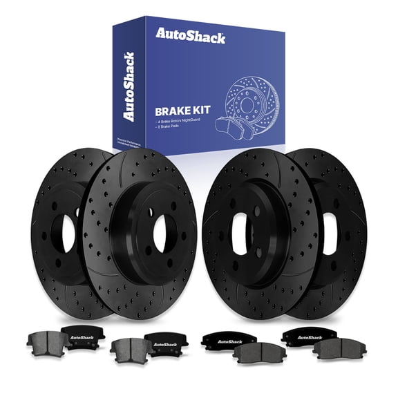 AutoShack Front Vented & Rear Solid Black E-Coated Rotors & Pads, Compatible with Dodge Charger 2006-2016, 2018-2020, 2023 RWD AWD 3.5L 3.6L