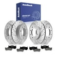 thumbnail image 1 of AutoShack Front & Rear Brake Rotors & Premium Pads for Chevrolet, Silverado 1500 HD 2002-2003, 2005, 4WD RWD V8 6.0L - Coated Drilled & Slotted - Silver Matte Finish - TurboGuard, 1 of 5