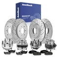 thumbnail image 1 of AutoShack Front Vented & Rear Solid Drilled Slotted Coated Brake Rotor Silver Matte Finish + Premium Ceramic Pad + Hub Bearing Assembly 16-PC Kit Replacement for 2008-2010 INFINITI QX56 TurboGuard, 1 of 5