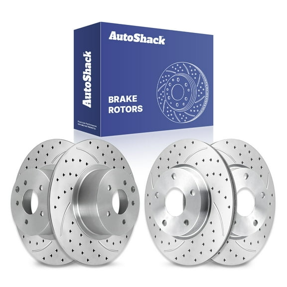 AutoShack Front & Rear Drilled & Slotted Brake Rotors | Replacement For 2007-2013 Nissan Altima 2.5L 3.5L V6 FWD | Silver Matte Finish | 4-PC Set | TurboGuard