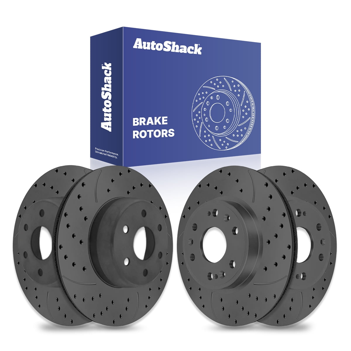 AutoShack Front & Rear Brake Rotors for GMC, Sierra 1500 2005-2006, 4WD AWD RWD V8 4.8L 5.3L 6.0L - Coated Drilled & Slotted - Black Matte Finish - BlackShield