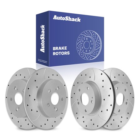 AutoShack Front & Rear Brake Rotors for Toyota & Pontiac, Corolla 2009-2011, 2014-2019 Matrix 2009-2014 Vibe 2009-2010, FWD L4 1.8L 2.4L - Coated Drilled & Slotted - Silver Matte Finish - TurboGuard