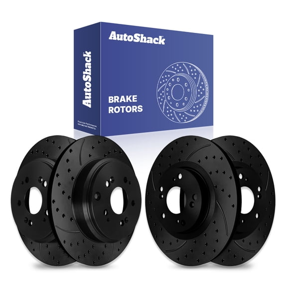 AutoShack Front & Rear Drilled & Slotted Brake Rotors | Replacement for 2009-2015 Honda Pilot 2007-2013 Acura MDX 2010-2013 ZDX 3.5L 3.7L V6 AWD FWD | Black E-Coated | 4-PC Set | NightGuard