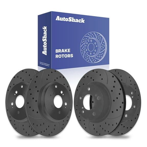 AutoShack Front & Rear Drilled & Slotted Brake Rotors | Replacement for 2009-2015 Honda Pilot 2007-2013 Acura MDX 2010-2013 ZDX 3.5L 3.7L V6 AWD FWD | Black Matte Finish | 4-PC Set | BlackShield