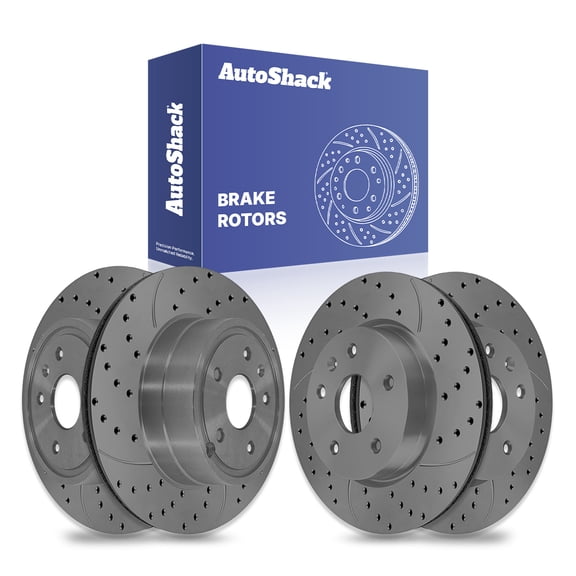 AutoShack Front & Rear Brake Rotors for Chevrolet & GMC, Equinox 2010-2017 Terrain 2010-2017, AWD FWD L4 2.4L V6 3.0L 3.6L - Coated Drilled & Slotted - Black Matte Finish - BlackShield