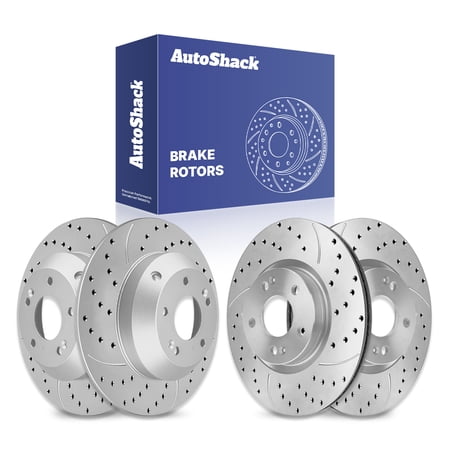 AutoShack Front & Rear Brake Rotors for Kia & Hyundai, Sorento 2011-2013 Santa Fe 2010-2012, AWD FWD L4 2.4L V6 3.5L - Coated Drilled & Slotted - Silver Matte Finish - TurboGuard