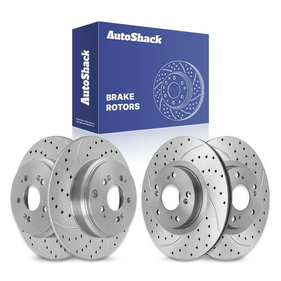 AutoShack Front & Rear Drilled & Slotted Brake Rotors | Replacement For 2011-2014 Honda Odyssey 3.5L V6 FWD | Silver Matte Finish | 4-PC Set | TurboGuard
