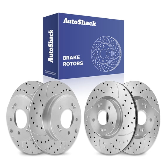 AutoShack Front & Rear Brake Rotors for Hyundai & Kia, Sonata 2011-2019 Optima 2011-2020 Tucson 2016-2018, FWD AWD L4 1.6L 2.0L 2.4L - Coated Drilled & Slotted - Silver Matte Finish - TurboGuard