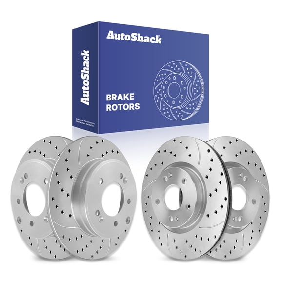 AutoShack Front & Rear Brake Rotors for Hyundai & Kia, Sonata 2011-2019 Optima 2011-2020 Tucson 2016-2018, FWD AWD L4 1.6L 2.0L 2.4L - Coated Drilled & Slotted - Silver Matte Finish - TurboGuard