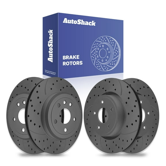 AutoShack Front & Rear Drilled & Slotted Brake Rotors | Replacement for 2011-2020 Dodge Durango 3.6L 5.7L 6.4L V6 V8 AWD RWD | Black Matte Finish | 4-PC Set | BlackShield