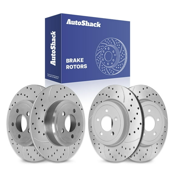 AutoShack Front & Rear Drilled & Slotted Brake Rotors | Replacement For 2011-2020 Jeep Grand Cherokee 2011-2020 Dodge Durango 3.0L 3.6L 5.7L 6.2L AWD RWD | Silver Matte Finish | 4-PC Set | TurboGuard
