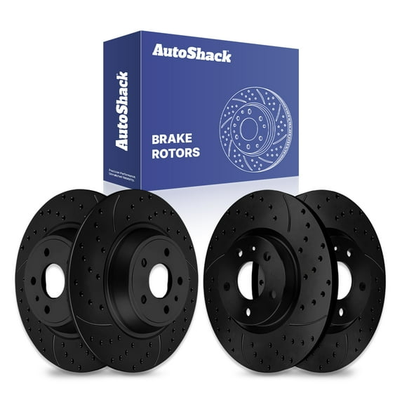 AutoShack Front Vented & Rear Solid Drilled & Slotted E-Coated Brake Rotors Black Finish 4-PC Set Replacement for 2013-2020 Ford Fusion 2013-2016 Lincoln MKZ NightGuard