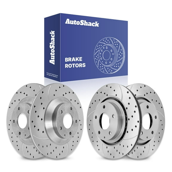 AutoShack Front & Rear Brake Rotors for Mazda, CX-5 2016-2025, AWD FWD L4 2.0L 2.5L - Coated Drilled & Slotted - Silver Matte Finish - TurboGuard