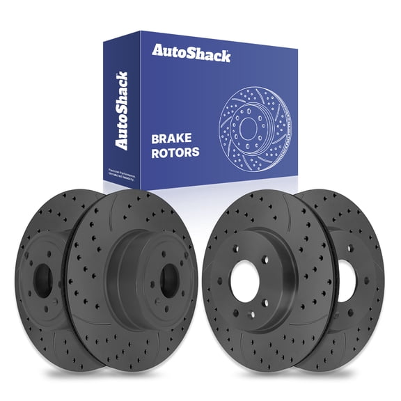 AutoShack Front & Rear Drilled & Slotted Brake Rotors | Replacement for Saturn Vue Pontiac Torrent Suzuki XL-7 Chevrolet Captiva Sport 2007-2009 Equinox | Black Matte Finish | 4-PC Set | BlackShield