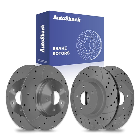 AutoShack Front & Rear Drilled & Slotted Brake Rotors | Replacement for 2013-2014 Ford Focus 2.0L FWD | Black Matte Finish | 4-PC Set | BlackShield