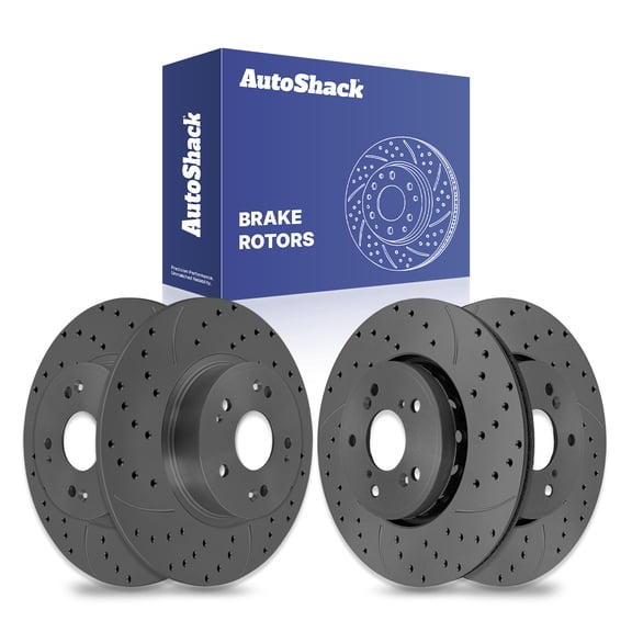 AutoShack Front & Rear Brake Rotors for Acura, ILX 2016, FWD L4 2.4L - Coated Drilled & Slotted - Black Matte Finish - BlackShield