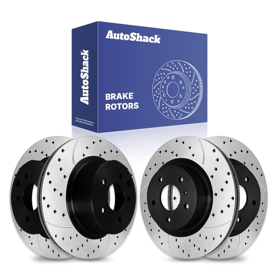 AutoShack Front & Rear Brake Rotors for INFINITI, Q50 2022-2023 Q60 2019 M35h 2012-2013, RWD AWD V6 3.0L 3.5L - E-Coated Drilled & Slotted - ShadowGuard