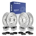 thumbnail image 1 of AutoShack Front Vented & Rear Vented Drilled & Slotted Silver Zinc Coated Brake Rotors + Premium Ceramic Pads + Calipers 16-PC Brake Kit Replacement for 2006-2007 Nissan Xterra SilverShield Pro, 1 of 5