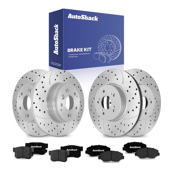 AutoShack Front Vented & Rear Solid Silver Zinc Coated Rotors & Pads, Compatible with Honda Element 2003-2011 4WD FWD 2.4L
