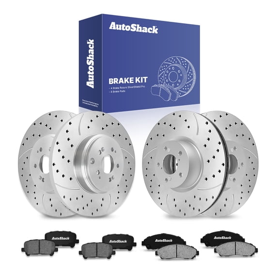 AutoShack Front & Rear Brake Rotors & Ceramic Pads for Honda & Acura, Pilot 2009-2015 MDX 2007-2013 ZDX 2010-2013, AWD FWD V6 3.5L 3.7L - Silver Zinc Coated Drilled & Slotted - SilverShield Pro