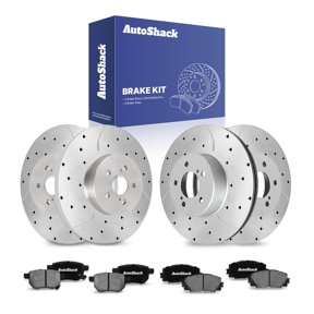 AutoShack Front & Rear Brake Rotors & Ceramic Pads for Toyota & Lexus, Prius 2010-2013 CT200h 2011-2016 Prius Plug-In 2012-2013, FWD L4 1.8L - Silver Zinc Coated Drilled & Slotted - SilverShield Pro
