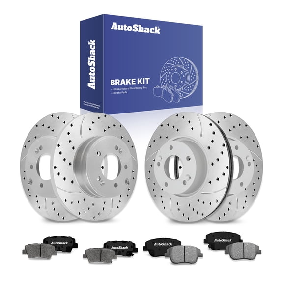 AutoShack Front & Rear Brake Rotors & Ceramic Pads for Hyundai & Kia, Sonata 2011-2015 Optima 2011-2016, FWD L4 2.0L 2.4L - Silver Zinc Coated Drilled & Slotted - SilverShield Pro