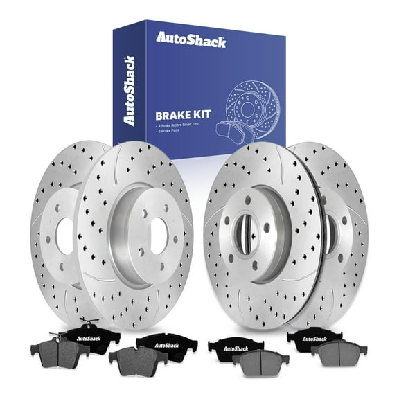 AutoShack Front & Rear Brake Rotors & Ceramic Pads for Ford, Escape 2013-2016, AWD FWD L4 1.6L 2.5L - Silver Zinc Coated Drilled & Slotted - SilverShield Pro