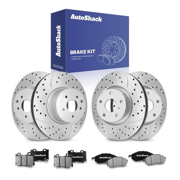 AutoShack Front & Rear Brake Rotors & Ceramic Pads for INFINITI, M37 2013 Q70 2019 M56 2013, AWD RWD V6 3.7L V8 5.6L - Silver Zinc Coated Drilled & Slotted - SilverShield Pro