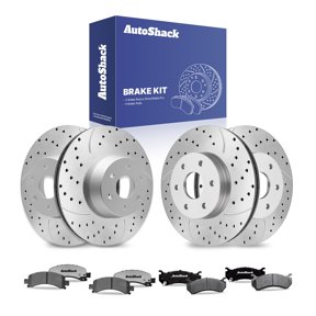 AutoShack Front & Rear Brake Rotors & Ceramic Pads for Chevrolet, Tahoe 2002-2006 Suburban 1500 2002-2006, RWD V8 4.8L 5.3L - Silver Zinc Coated Drilled & Slotted - SilverShield Pro
