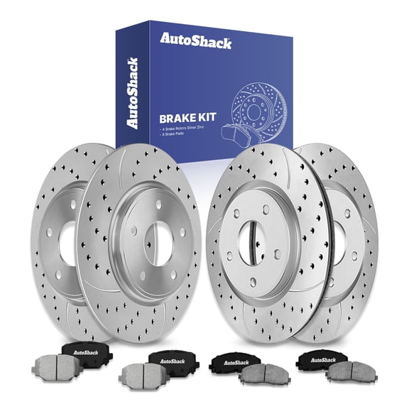 AutoShack Front & Rear Brake Rotors & Ceramic Pads for Dodge, Grand Caravan 2012-2020 Journey 2012-2020, FWD AWD L4 2.4L V6 3.6L - Silver Zinc Coated Drilled & Slotted - SilverShield Pro