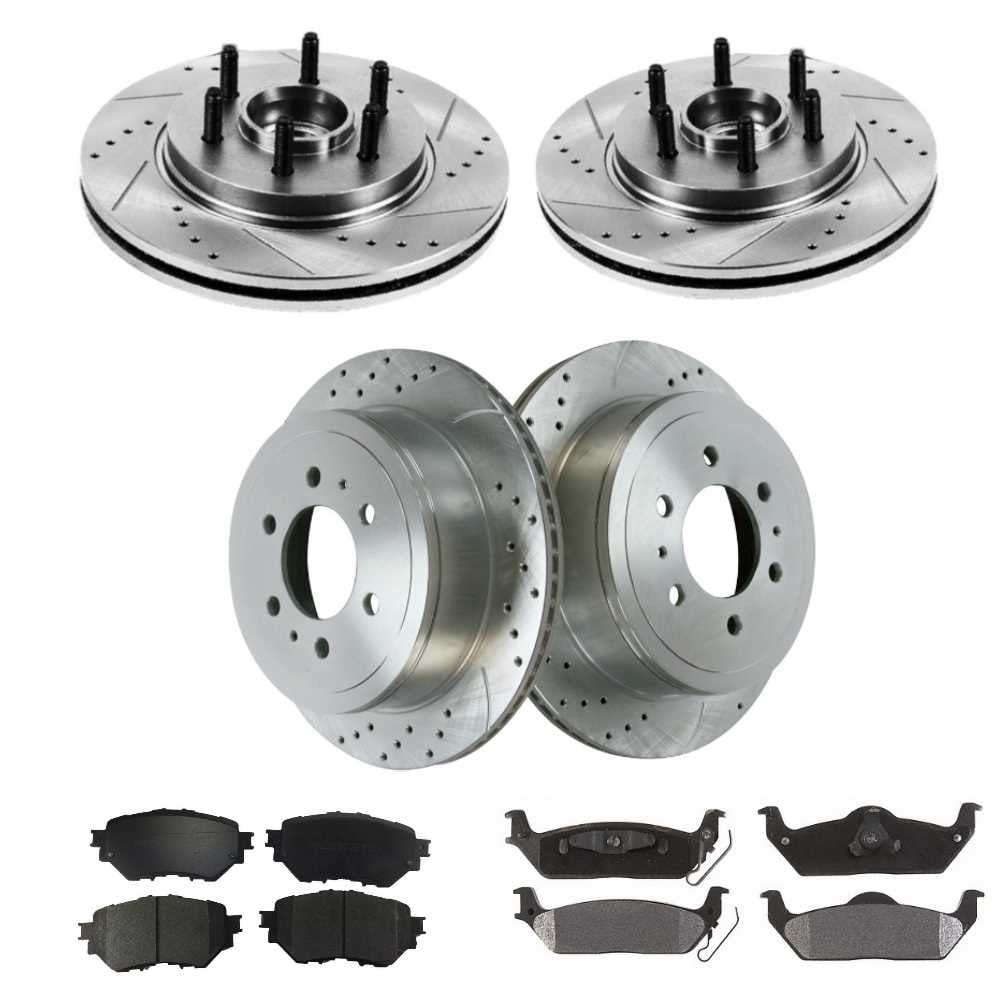 AutoShack Front and Rear Drilled Slotted Brake Rotors Silver and